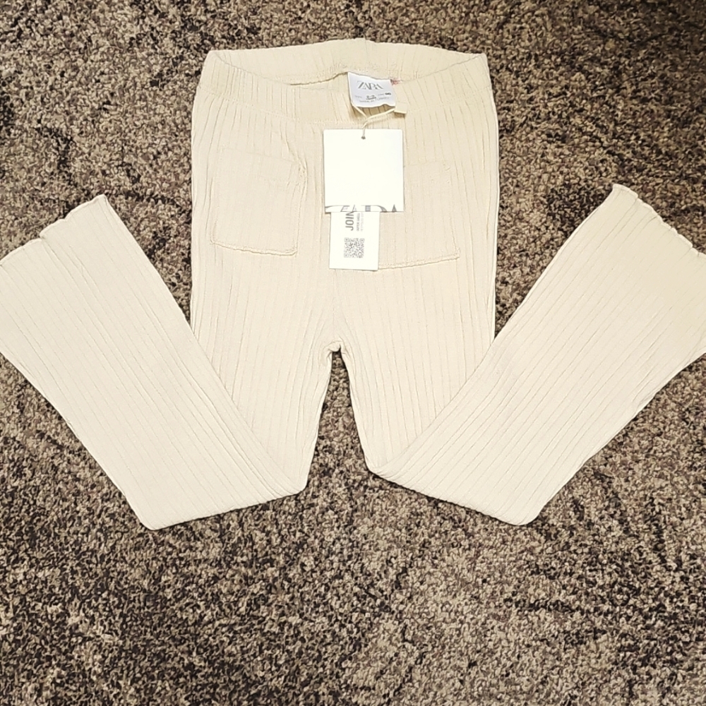 Zara Ribbed Beige Flare Leggings NWT Toddler Girls Baby Sz 2-3 - Picture 5 of 8